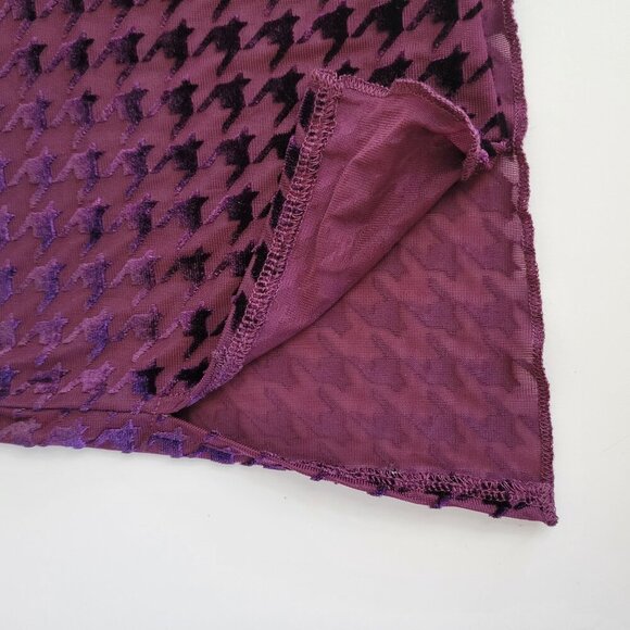 LIV by Habitat Clothes Burgundy Velvet Mesh Houndstooth Sheer Cowl Top Size M - Picture 13 of 14